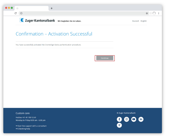 Confirmation – Authentication procedure successful Confirmation – Authentication procedure successful
