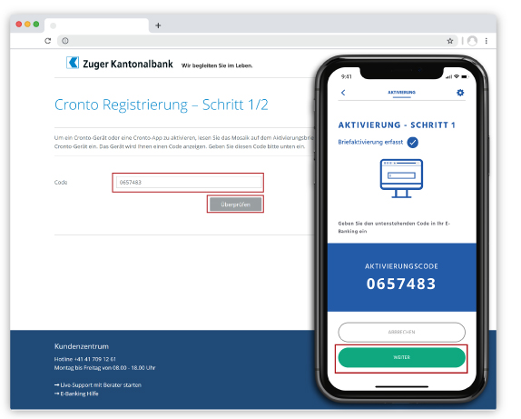 Cronto Registrierung Schritt 1 mit Code