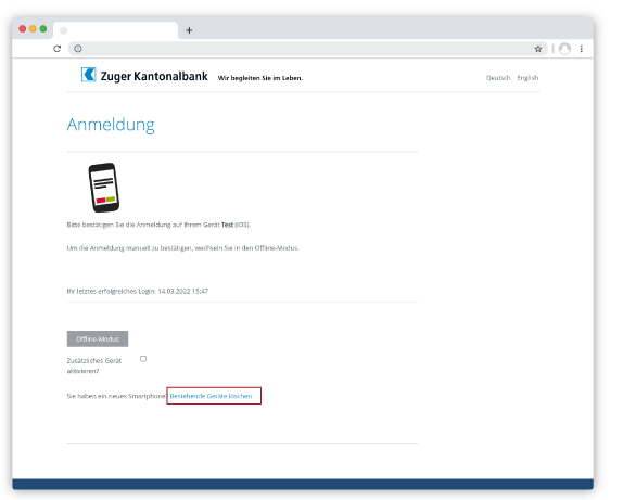 E-Banking bestehende Geräte löschen E-Banking bestehende Geräte löschen