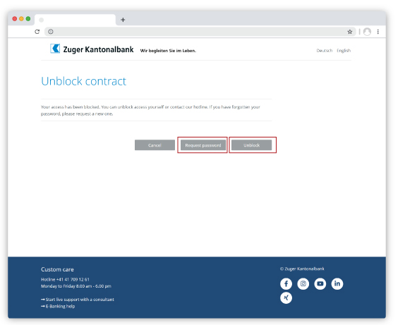 Unblock access and order password letter Unblock access and order password letter