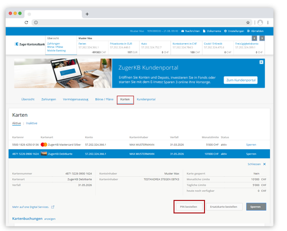 PIN bestellen im E-Banking