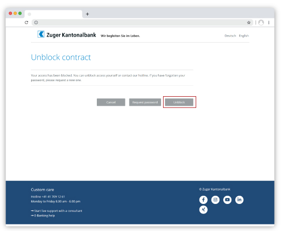 E-Banking unblock contract E-Banking unblock contract
