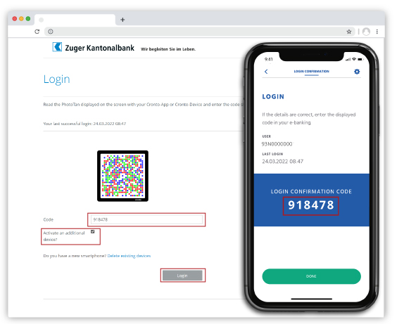 Selecting «Activate an additional device»