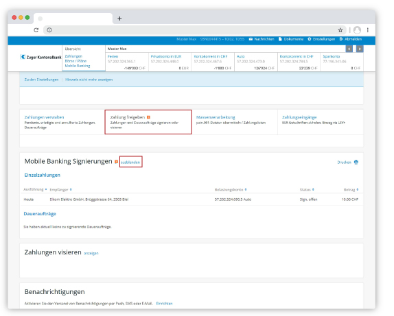 E-Banking Zahlung signieren Schritt 2