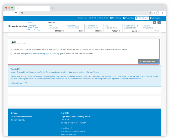 eBill Bedingungen akzeptieren