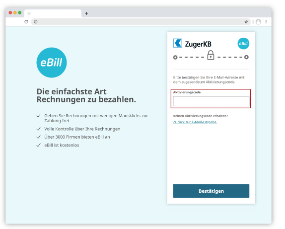 Enter eBill activation code