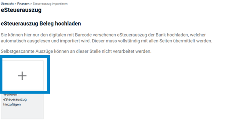 Screenshot eTax eSteuerauszug hochladen