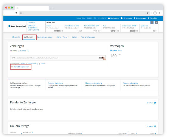 Für eBill registrieren