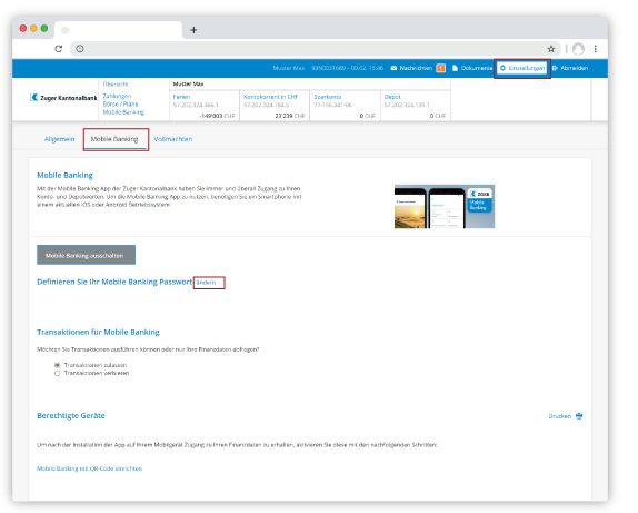 Mobile Banking Passwort ändern