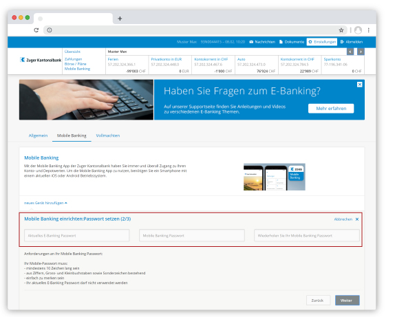 Mobile Banking Passwort erstellen
