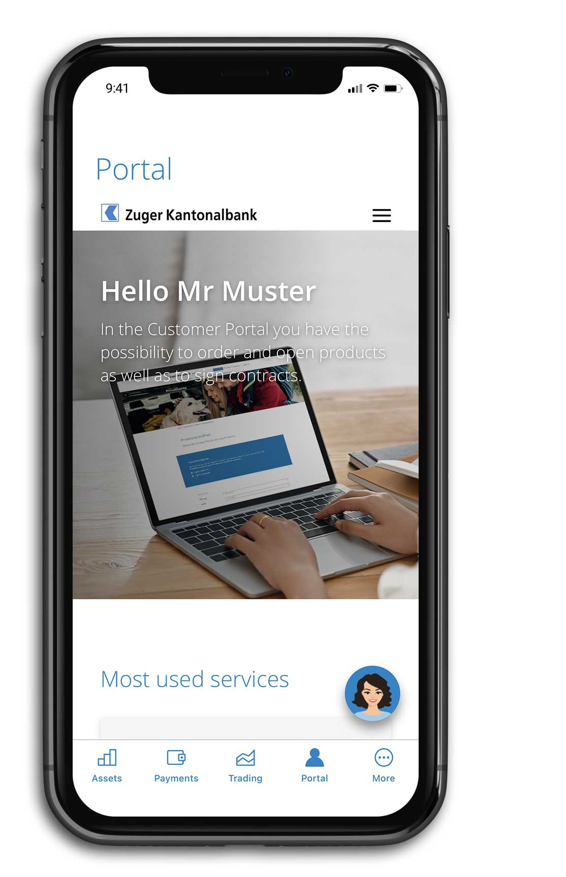 Customer portal Mobile Phone with customer portal start page