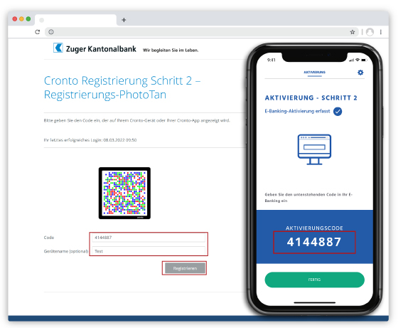 Cronto Registrierung Schritt 2