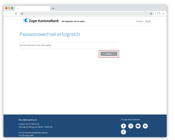 Passwortwechsel erfolgreich Passwortwechsel erfolgreich