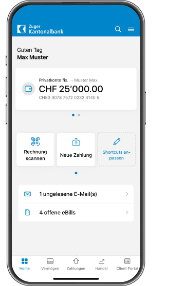 ZugerKB Mobile Banking App Screens
