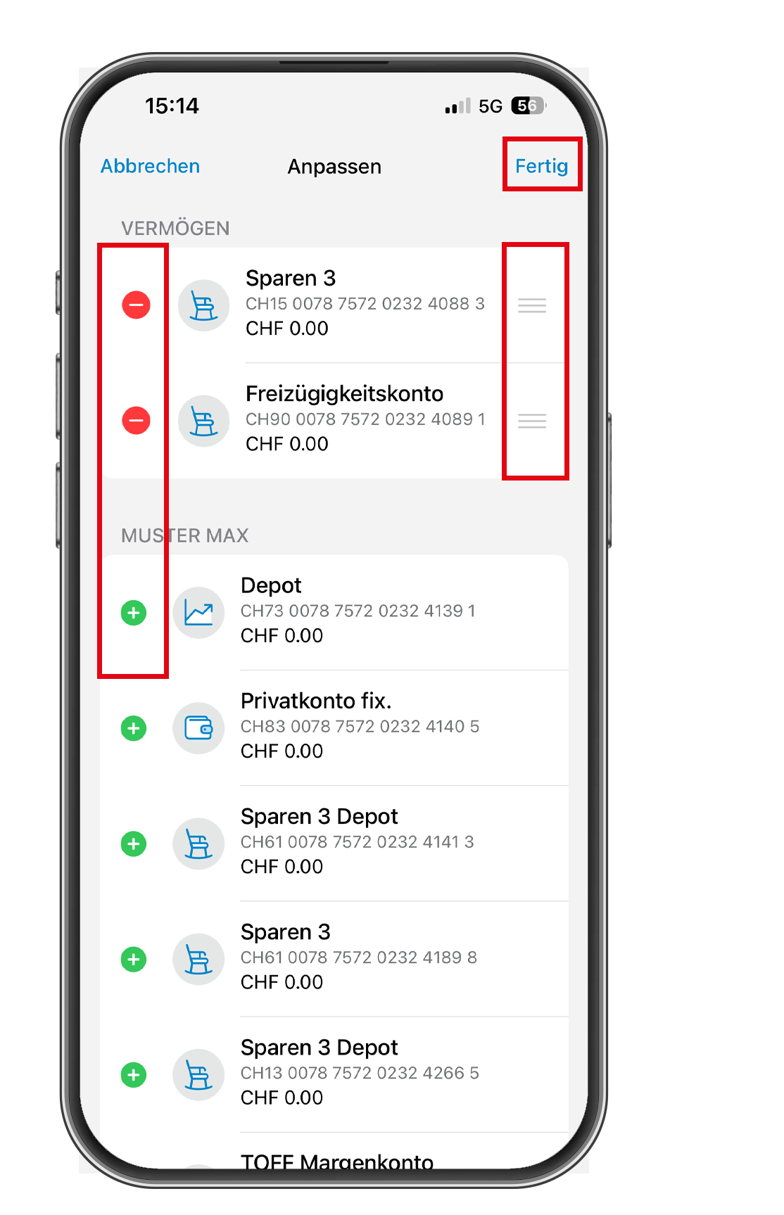 Konten auswählen und sortieren