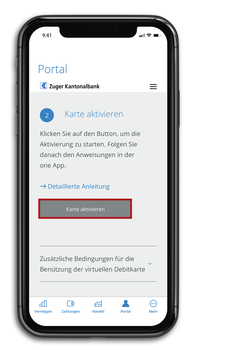 Mobiltelefon mit Button Karte aktivieren